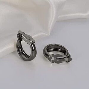 14K Gold Cut Hoop Clip on Earrings for Women, Geometric Chunky Earrings Girls